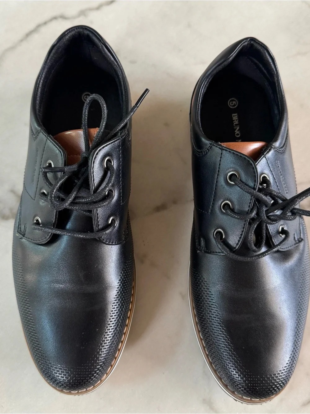 Kids Black Dress Shoes with Brown Accent – Lace-Up Comfort